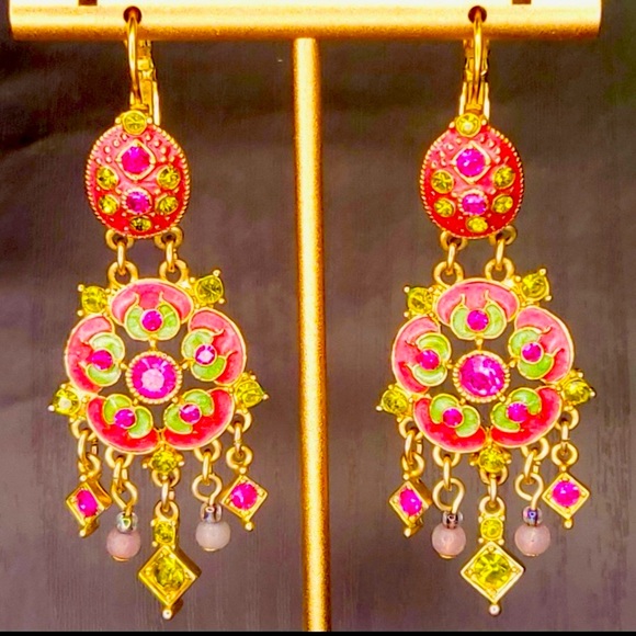 Nina Ricci for Avon Pink & Green Clip On Earrings with Crystals - Picture 3 of 6
